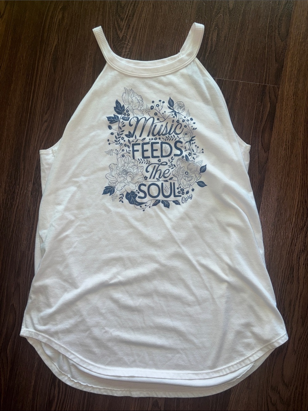 White Graphic Halter Tank Top - Music Feeds The Soul